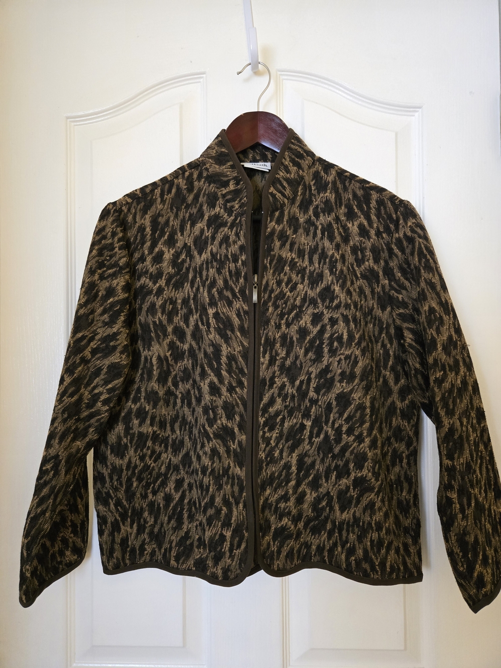 Vintage Bon Worth Leopard Animal Print Woven Zip Jacket XSP EUC